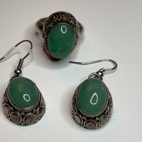.925 Bali Jewelry - Vintage Sophisticated Aventurine .925 Art Deco